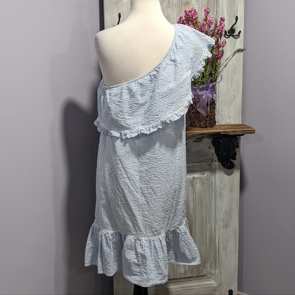 🩵 SOLD 🩵Neiman Marcus striped cotton one shoulder dress - Picture 3 of 7